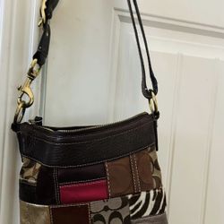 Authentic Coach Holiday Leather MultiColor Patchwork Shoulder Bag Tote