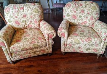 Pair Of Floral Accent Chairs,  Miles Talbott Brand