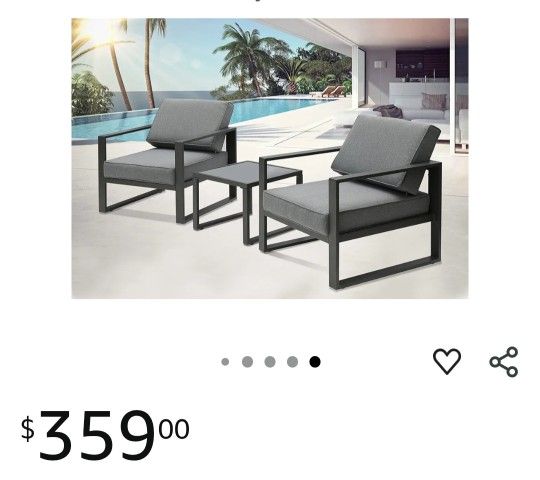  Water Outdoor Single Sofa Set, Two Single Sofas, A Coffee Table with 4 Cushions, Aluminum Frame, Grey