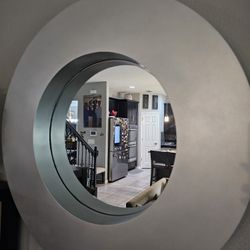 Two Gray/Silver Circular Decorative Mirrors 
