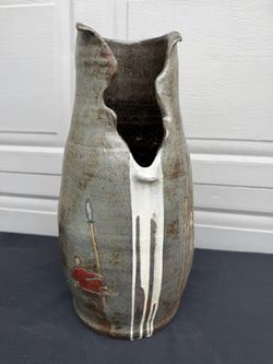 Decorative Tribal-Style Hand-Crafted Wood-Fired Ceramic Stoneware Vase
