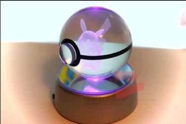 3D Pikachu Crystal Ball LED Light Base | 50mm Pokemon Gift Decoration