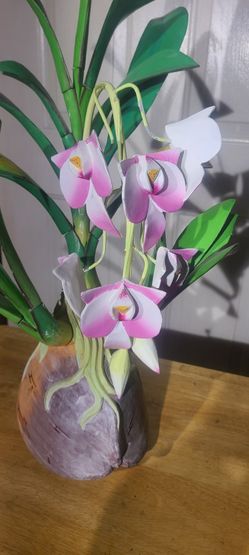 2 Orchids Wood Art Sculpture Set