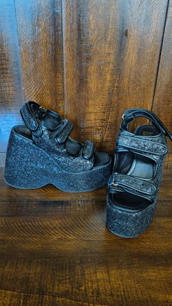 Black Glitter Platform Wedge Sandals