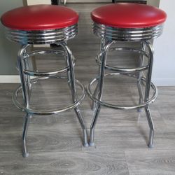 2 Red Leather Steel Sitting Chair 