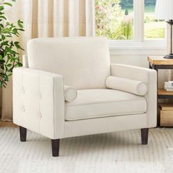 Beige chenille sofa chair
