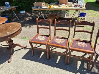 Vintage Wood Dining Chairs with Needlepoint Seats