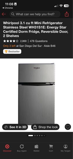 Whirlpool mini fridge 3.1 cu ft