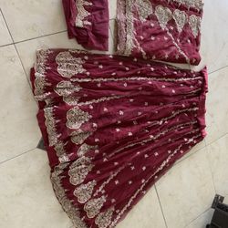 Perfect For NAVRATRI Maroon Chania Choli Very Nice Embroidery  Skirt , Dupata And Blouse Material Not Ready Made Brand New  