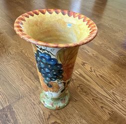 Italica Ars Hand Painted Ceramic Vase Made in Italy Floral Fruit 12 in
