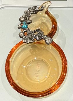TITTOT AMBER ART GLASS PEWTER PLENTIFUL HARVEST PEAR SHAPE. COLLECTIBLE PIECE