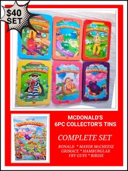 MCDONALD'S 6PC SET COLLECTOR'S TINS WITH STICKERS