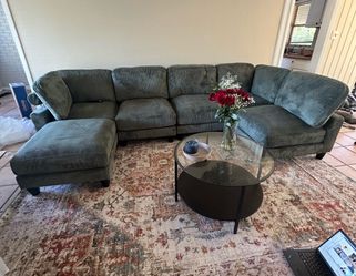 Green Sectional Couch with Ottoman