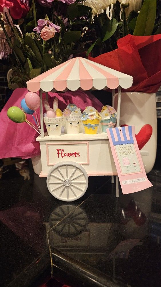 Easter vintage-style flower wagon,