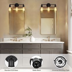  Black Vanity Light, 3-Light Industrial Bathroom Light Fixtures, Vintage Vanity Lighting Fixtures for Bathroom, Hallway, Foyer, Bedroom