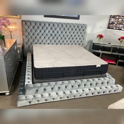 Gray queen size oversized headboard queen size bed frame