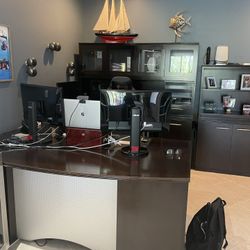 Executive L-shaped  Desk, Hutch And Credenza