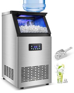 Commercial Ice Maker Machine 120LBS/24H with 30LBS Storage Bin, 15" Wide Undercounter/Freestanding Ice Maker Machine for Home Bar Outdoor, 40PCS Ice C
