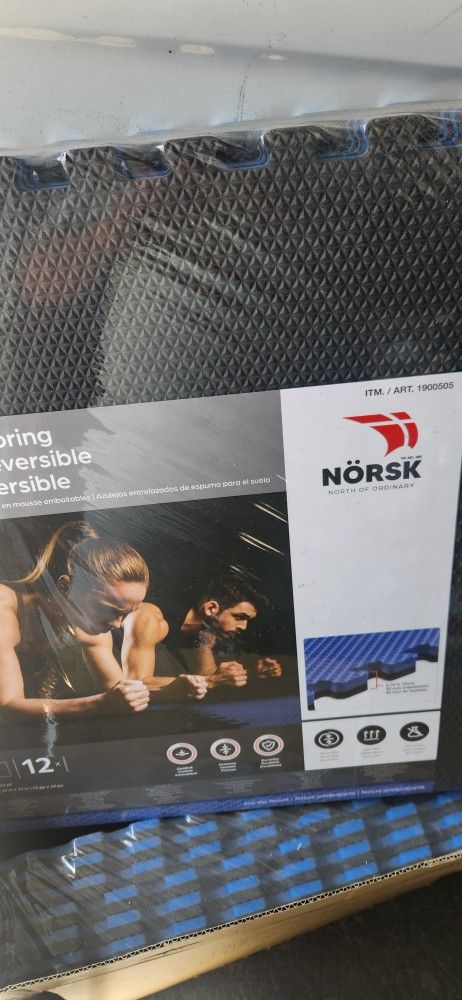 Brand new in box Norsk Reversible Foam Flooring, 48 sq ft., 24 in. x 24 in. Foam Mats. Sells at costco for $65 plus tax.