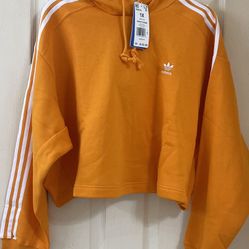 ADIDAS ORIGINALS Three Stripes - Women's Adicolor Short Hoodie, Orange Size 1X