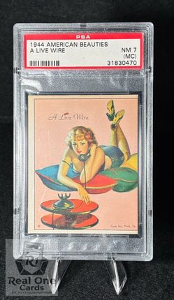 1944 American Beauties "A Live Wire" PSA 7 NM (MC) Pin-Up Vintage Card