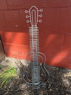 Vintage 90's Guitar Shaped Metal CD/DVD Rack Holder / Art Piece music boho -flaw