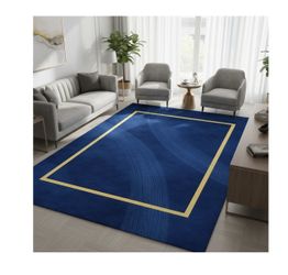 Modern Bordered Geometric Gold Royal Blue 6x8 Area Rug for Living Room Bedroom Dinig Room Solid Art Deco Home Office Entryway Kitchen Runner Rugs Cont