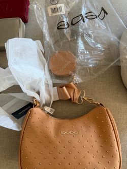 Bebe Tan Studded Shoulder Bag with Accessories
