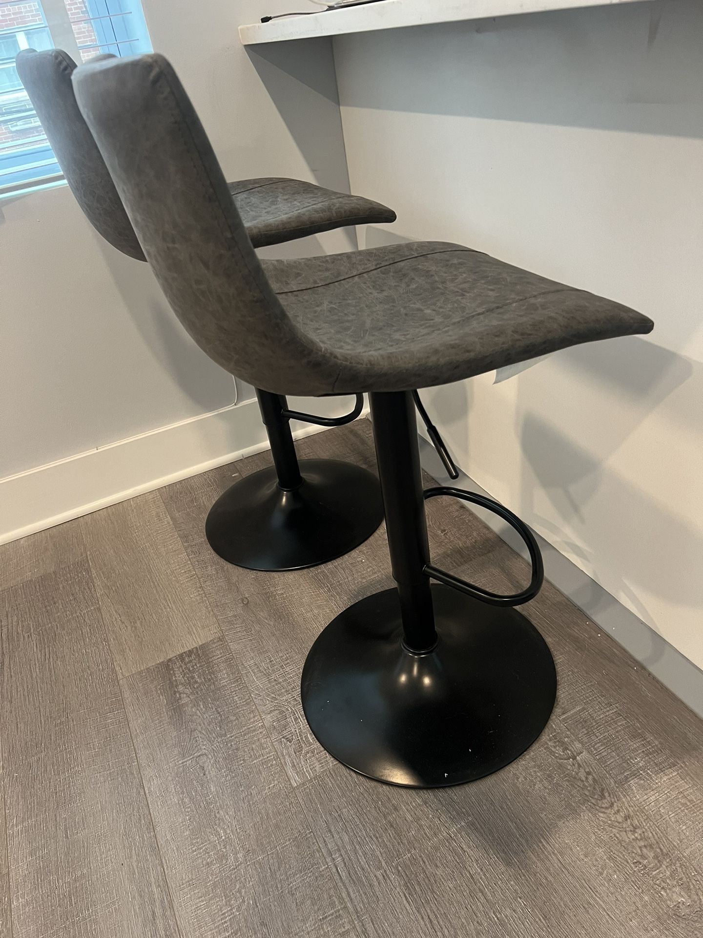 Adjustable Modern Grey and Black Swivel Barstools