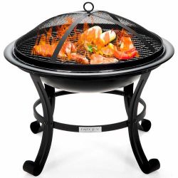 Costway 22” Steel Outdoor Fire Pit Bowl BBQ Grill W/ Wood Grate Cooking Grate Pokerop70548#15