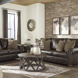 Sofa And Loveseat In Coffee Brown Faux Leather 