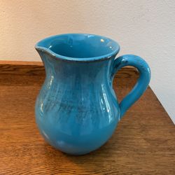 Blue glaze pottery pitcher - 7” high