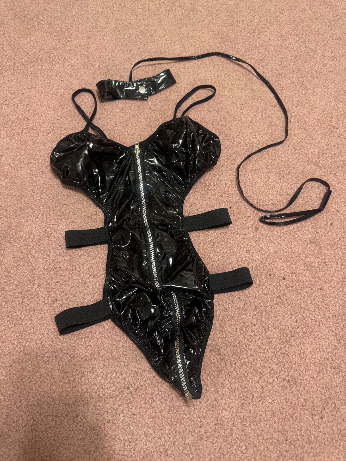 New Small medium black Vinal pu bodysuit lingerie goth gothic zipper