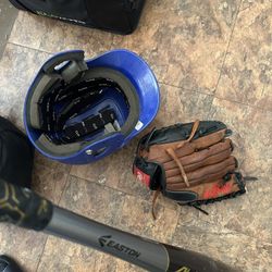 Baseball Glove, Bat, Helmet