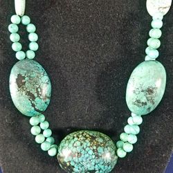 ALL HAND CRAFTED TURQUOISE 21 INCHES LONG NECKLACE