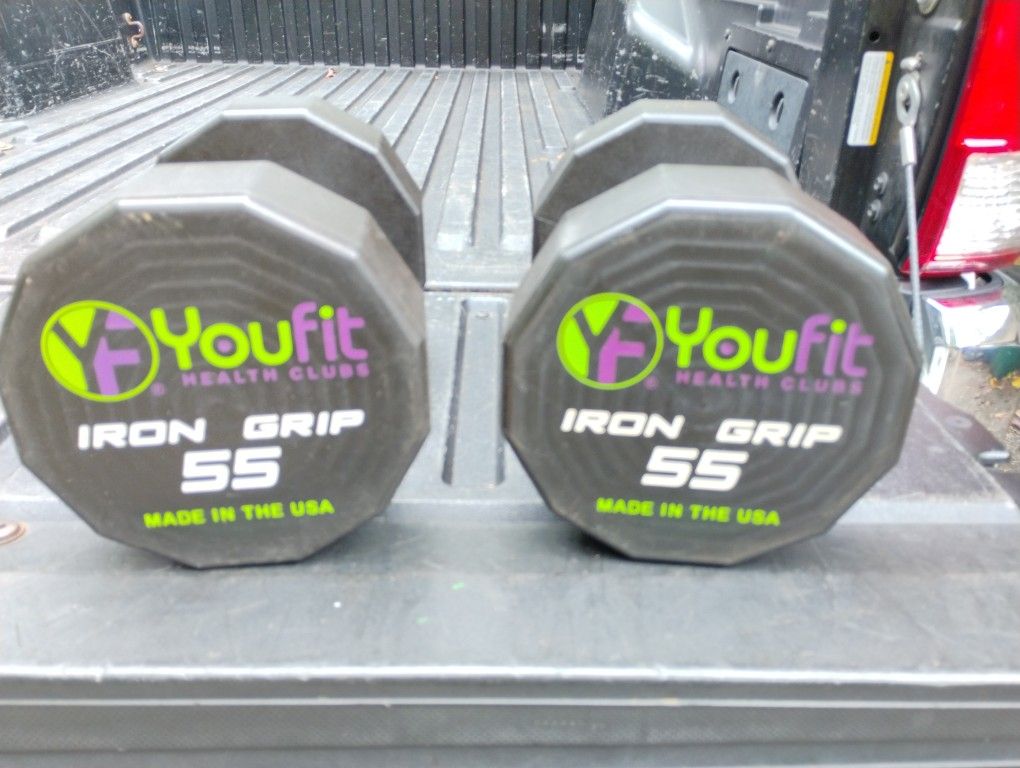 YOU FIT / IRON GRIP :  PAIR  OF  :  55  LB.  RUBBER  DUMBBELLS