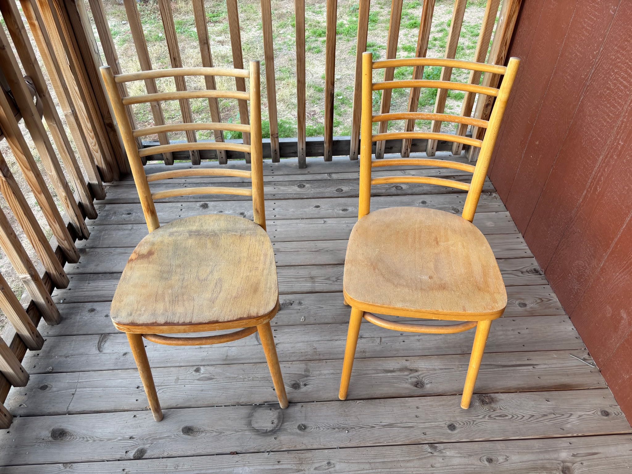 Pair of Wooden Ladder-Back Chairs