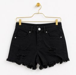 Black Distressed High-Waisted Denim Shorts - New
