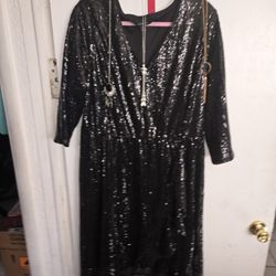 BEAUTIFUL DRESS  BLACK SEQUIN WITH JEWELRY.  HAPPY HOLLIDAYS