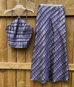 NWT - XSCAPE Skirt Set (purple, silver & black)  100% Acetate  Top - Sz. 12 ($79) zipper is broken on top Pit-to-Pit - 18 inches  Total length of Top 