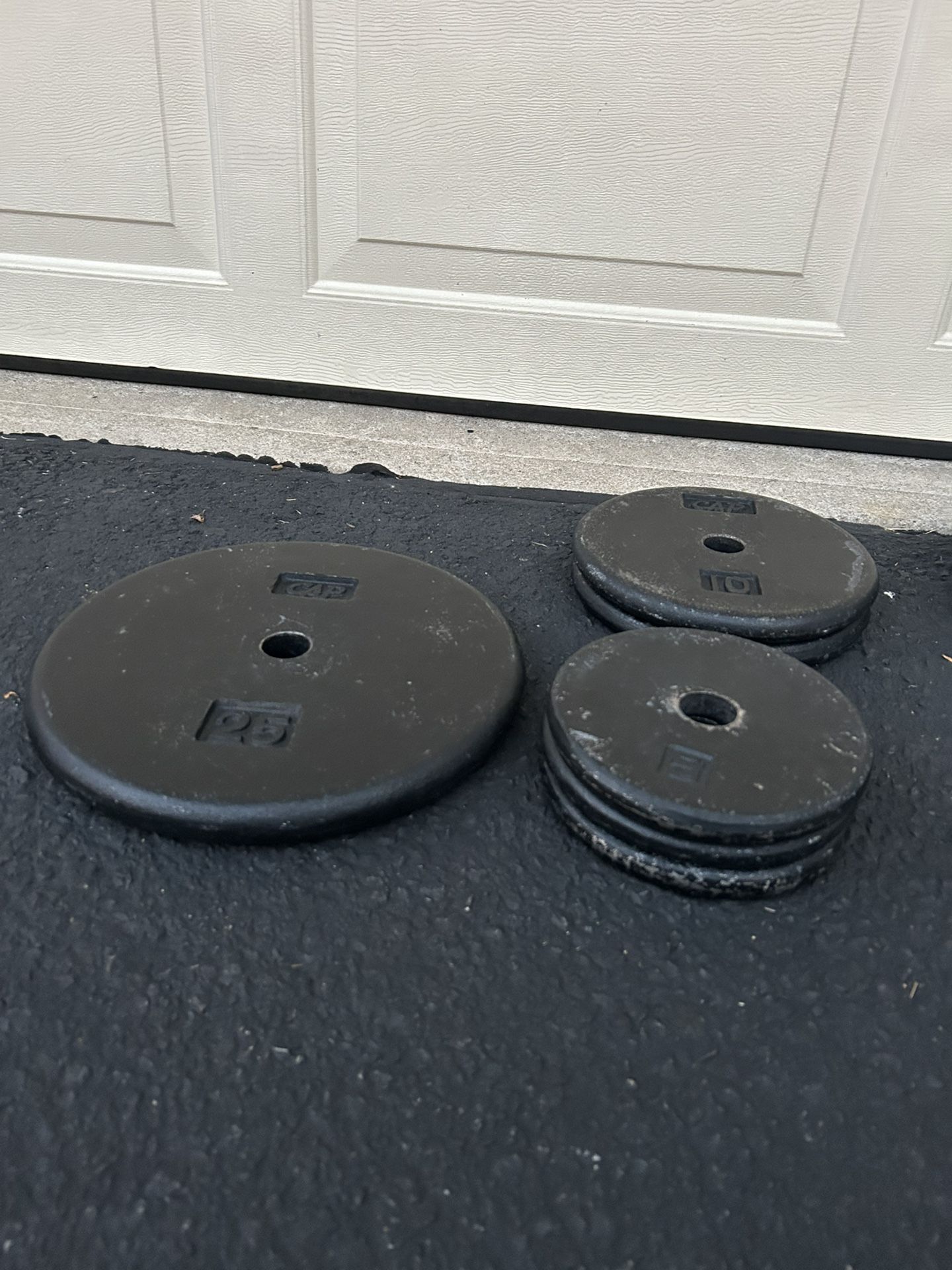 Weight Plates - (1) of 25lb, (3) of 5lb, (2) of 10lb