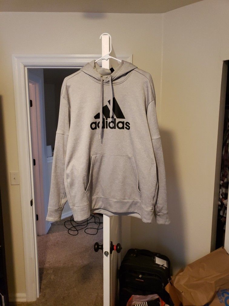 Grey (Gray) Adidas 3 Stripe Hoodie Mesh Fleece
