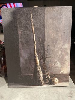 Halloween Witch Broom Canvas Wall Art