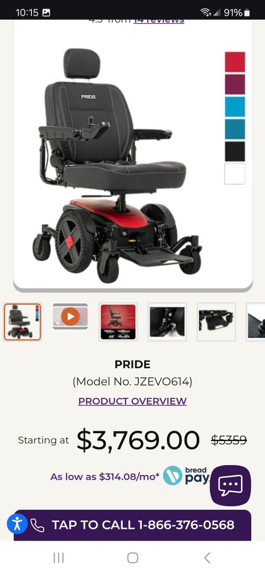 Pride Jazzy EVO 614 HD heavy-duty power wheelchair