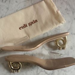 Cult Gaia  Cora clear gold PVC mule heels 9 39 NEW - all accessories 