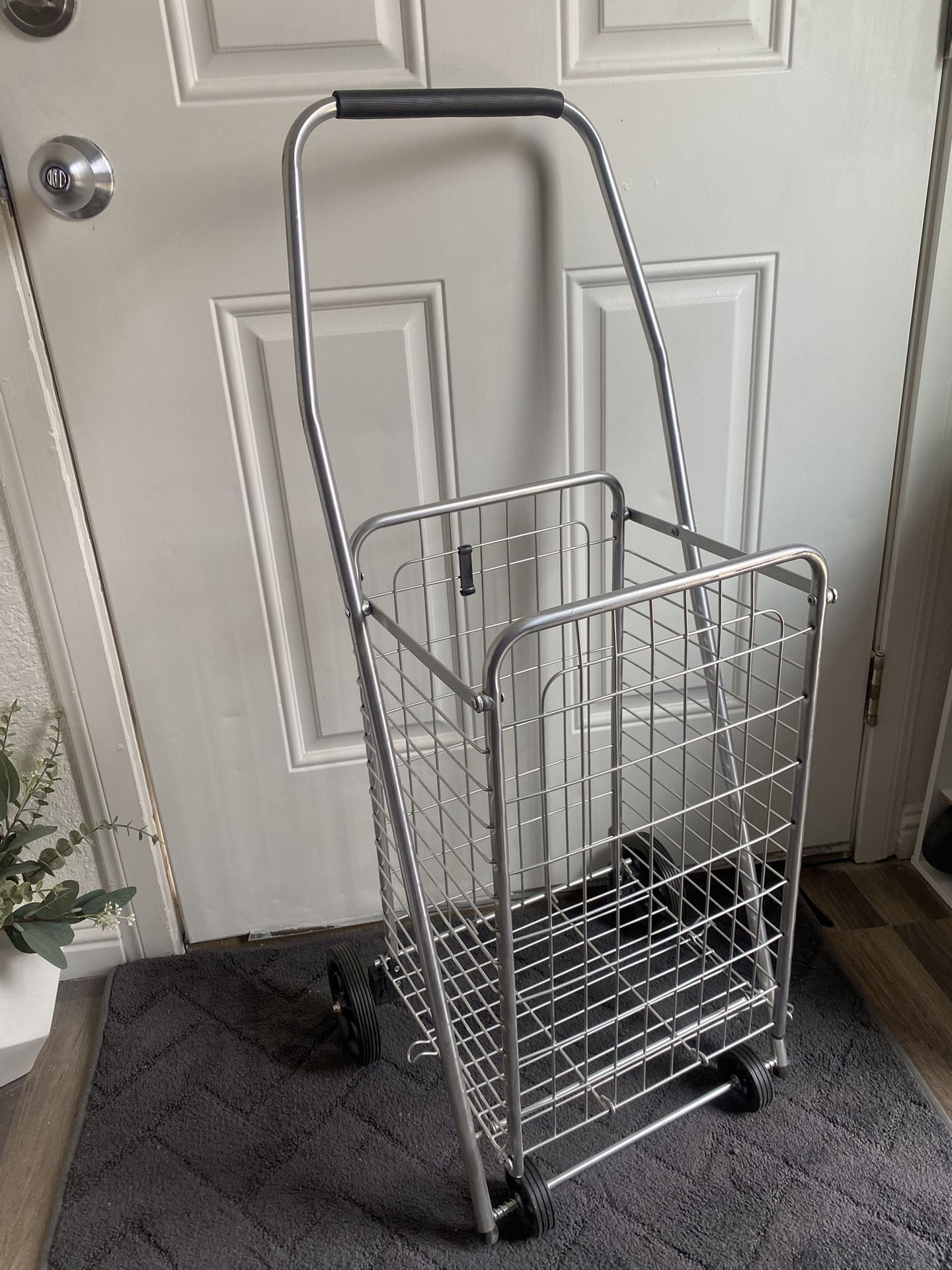 Cart with Wheels to be used for Shopping, but holds up to 90 Pounds, Compact and Foldable, gray