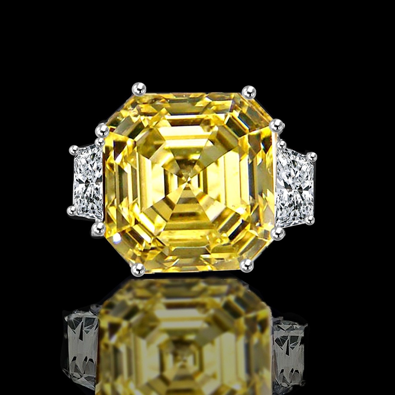 12CT intense yellow Canary Asscher cut Diamond Veneer Cubic zirconia vintage style set in Sterling Silver ring. 635R71577