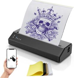 Wireless Thermal Tattoo Printer, with 10pcs Paper Portable Tattoo Stencil Printer Rechargeable Thermal Transfer Copier Tattoo Thermal Machine Compatib