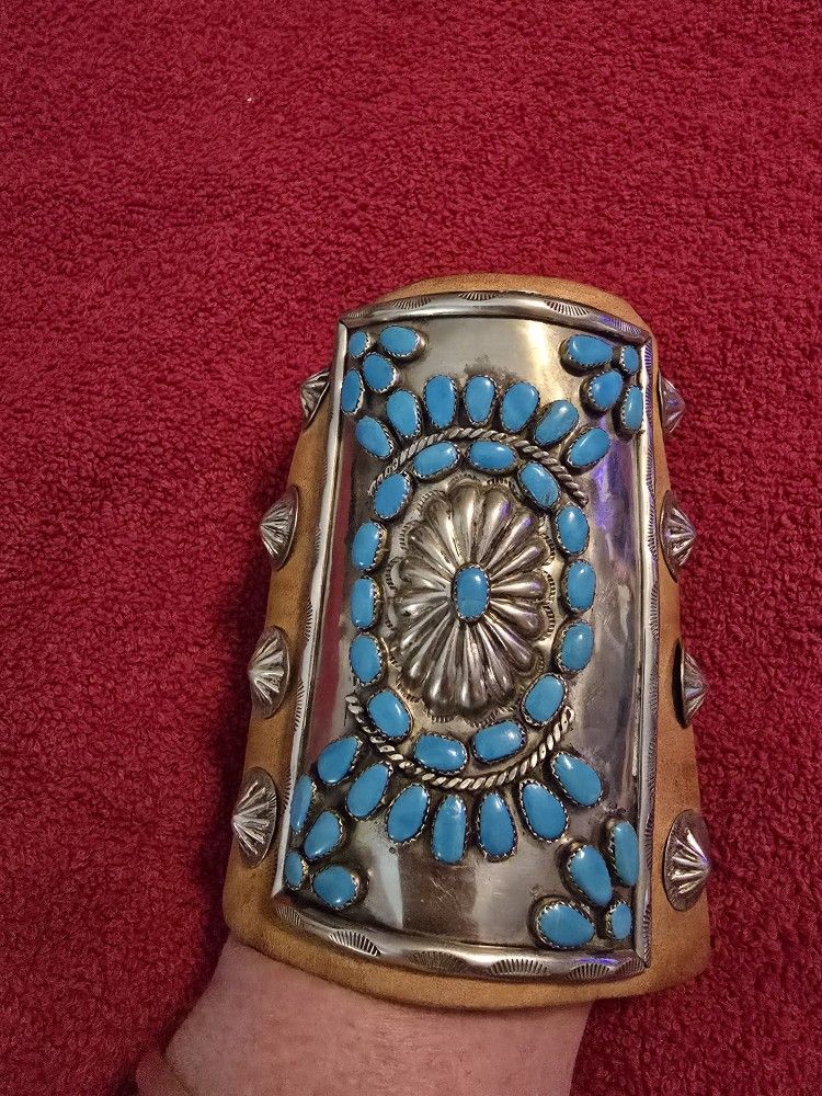 Sterling Leather Turquoise Wrist Guard