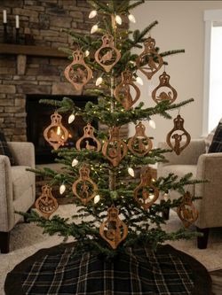 Set of 12 Days Of Christmas Wooden Christmas Hanging Ornaments, Brown, 5x8 in